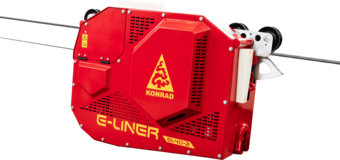 Konrad E-Liner carriage in red used for cable logging