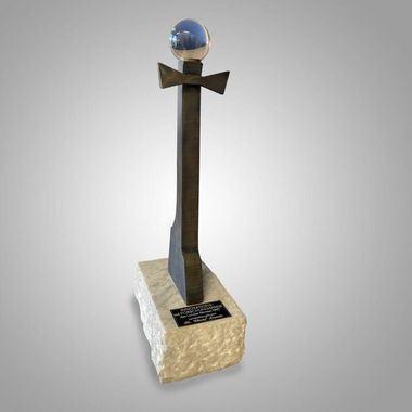 A photo of the International Design Award trophy from 1997
