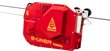 Konrad E-Liner carriage in red used for cable logging